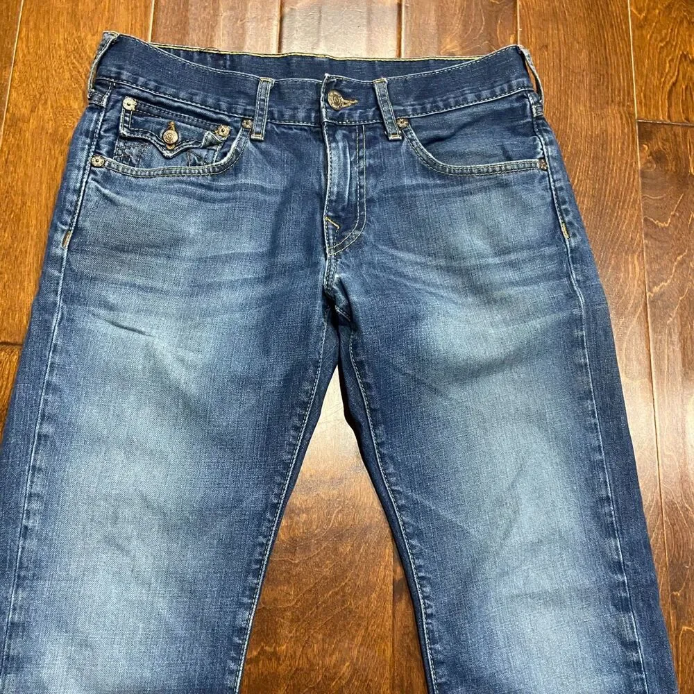 True Religion Vintage Flap Pocket Straight Denim Blue Jeans Men's Size 32 x 32